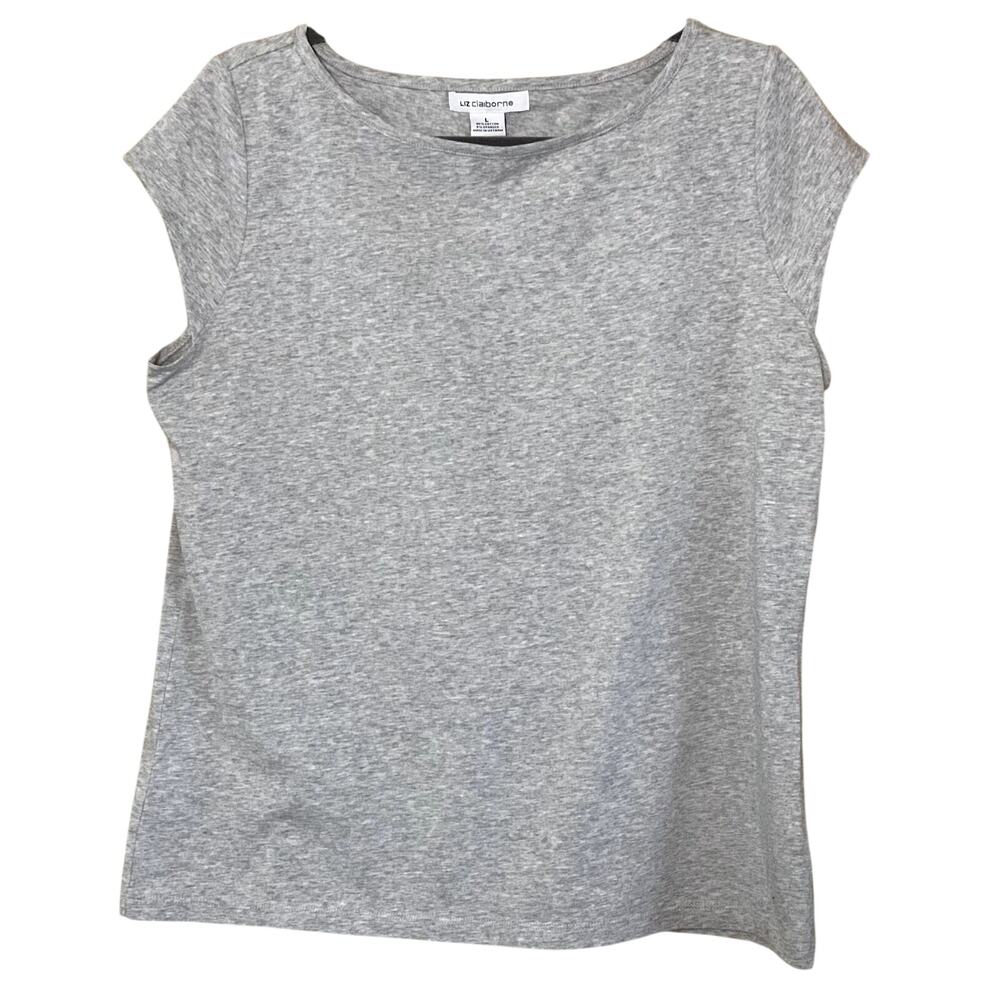 Liz Claiborne Top Stretch Cotton Blend Cap Sleeve Gray Size L NWOT